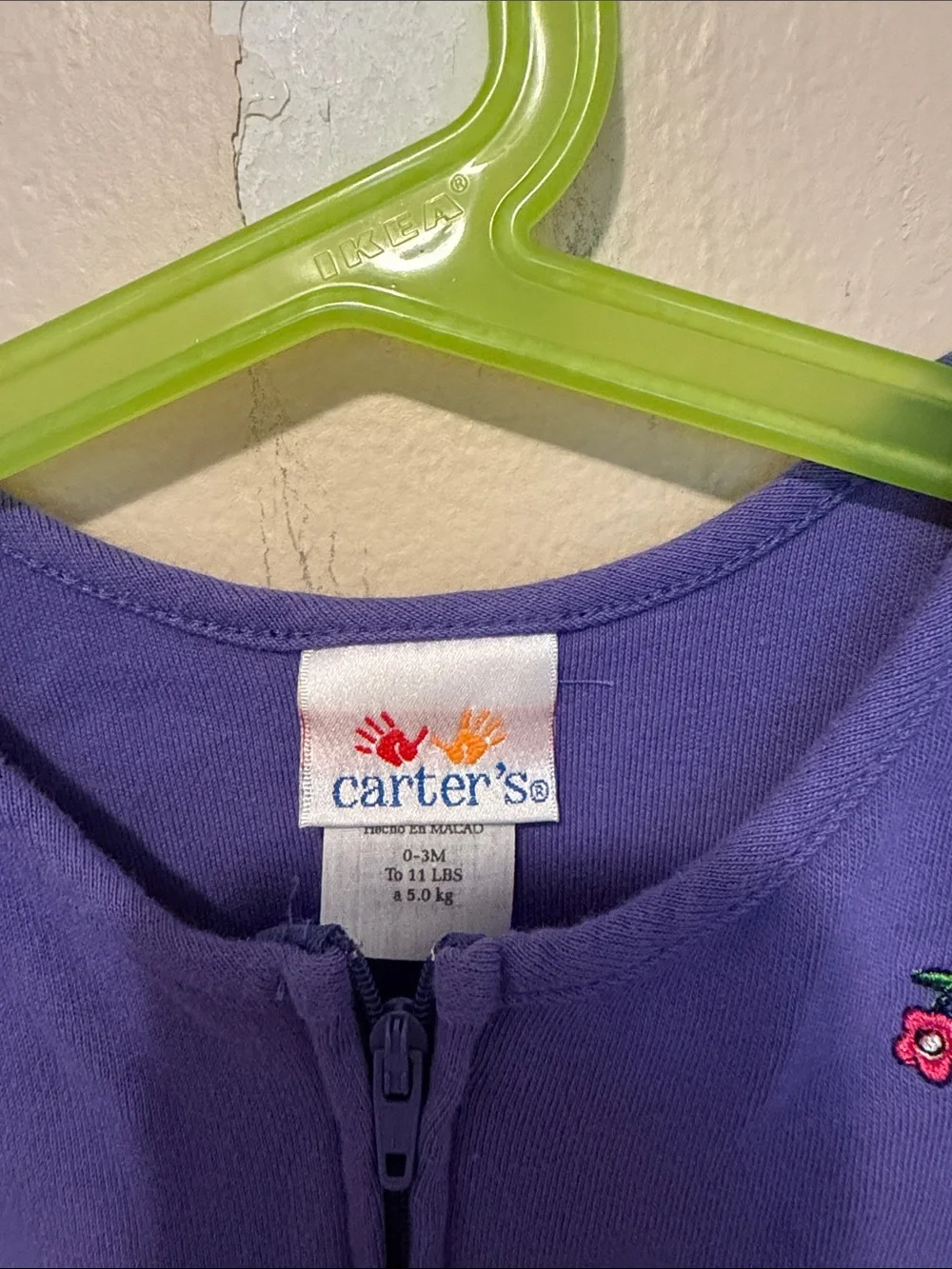 Carter's Purple Sleeveless Embroidered Bear Romper